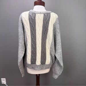 Oleg Cassini Cable Knit Vintage Men's Gray Beige Sweater Pullover Sz Large